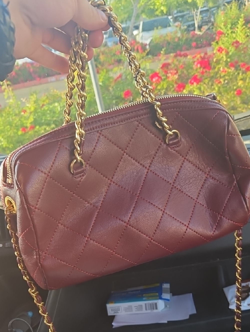 CHANEL Quilted Crossbody Mini Boston Bag in Burgundy with Gold Hardware - Picture 5 of 8